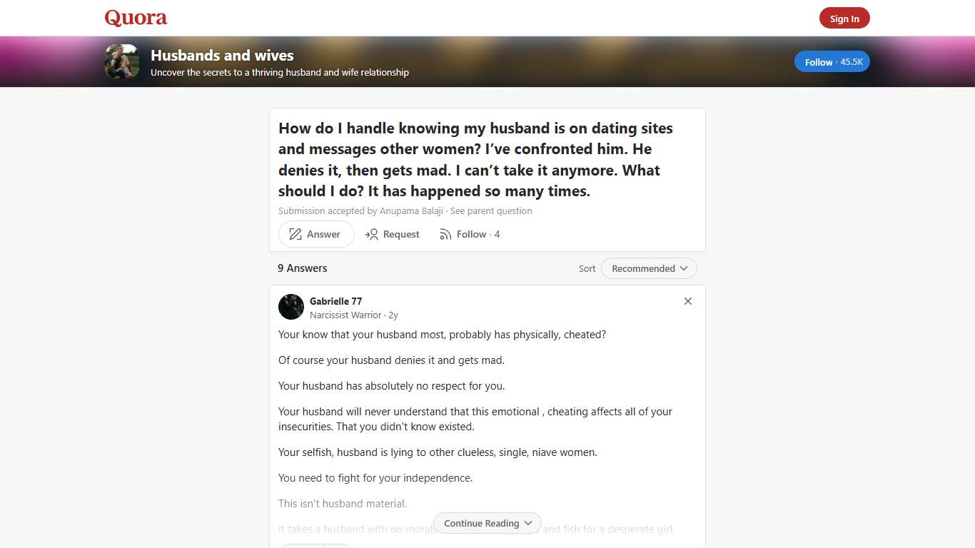 How to handle knowing my husband is on dating sites and messages other women? I’ve confronted him. He denies it, then gets mad. I can’t take it anymore. What should I do - Husbands and wives - Quora